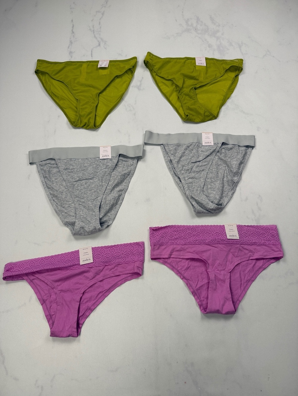 Auden Bikini Cheeky Underwear Green Gray Pink Modern Classic Lot of 6 - Women M